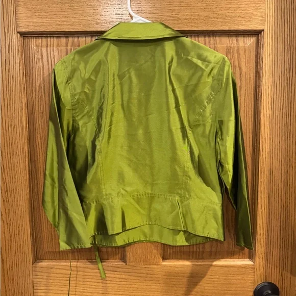 Vintage Chartreuse Silk Wrap Top 100% Silk Cropped Tie Waist Blouse - Picture 3 of 6